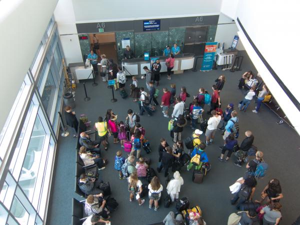 People boarding flight at gate A6 at SFO