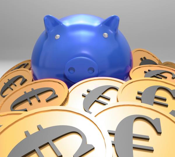 Piggybank Surrounded In Coins Showing European Savings