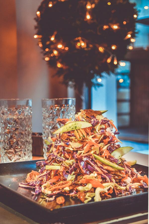 Pile of Assorted Sliced Vegetables on Square Black Plate