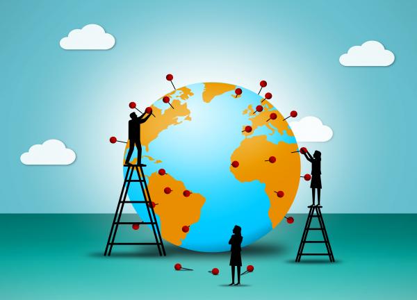 Placing pushpins on the Globe