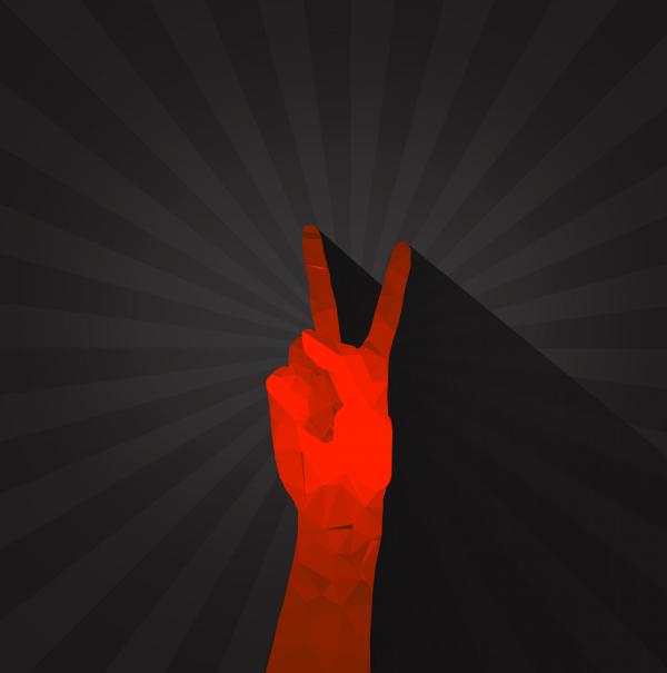 Polygonal hand displaying victory sign
