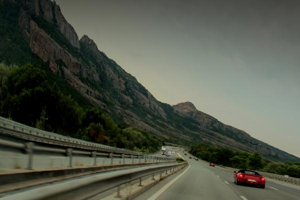 Racing at high speed down the highway