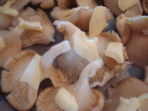 Raw mushrooms with butter