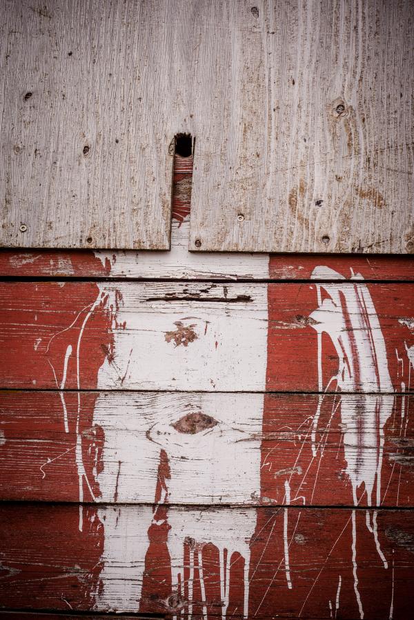 Red Wood with White Paint Spatter
