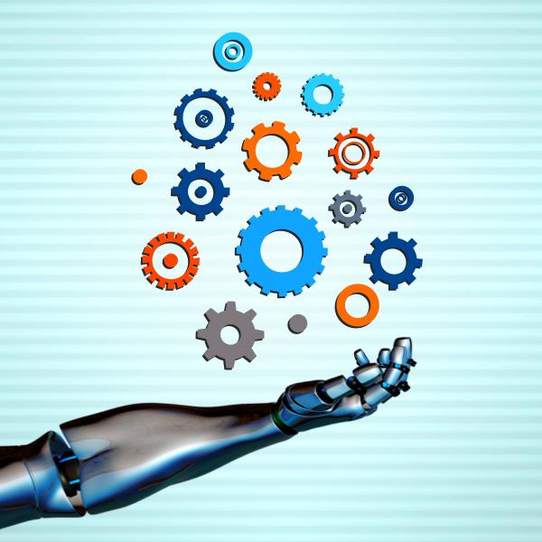 Robotic arm with gears - Automation and artificial intelligence concep