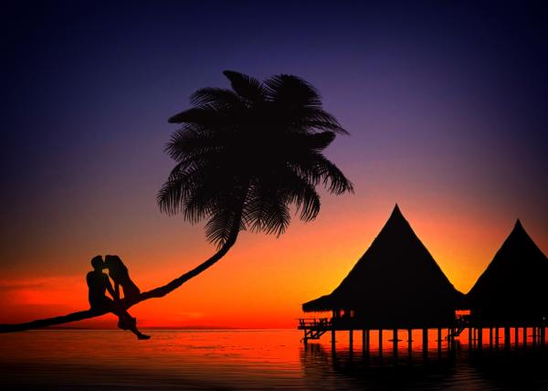 Romantic couple kissing in love