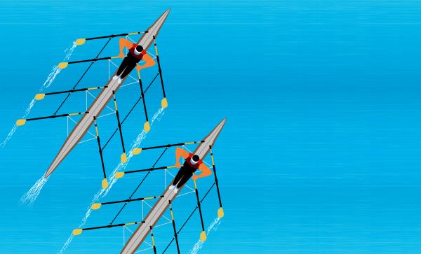 Rowers Racing to the Finish Line - Competitiveness Between Rivals