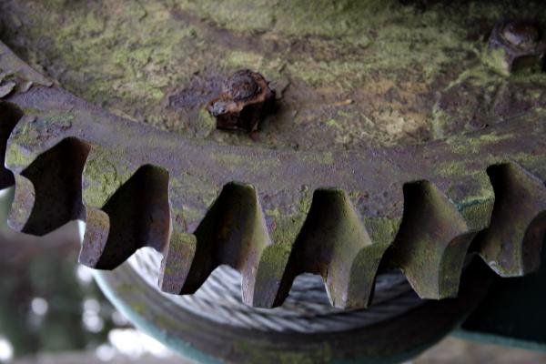 Rusted gear and wires