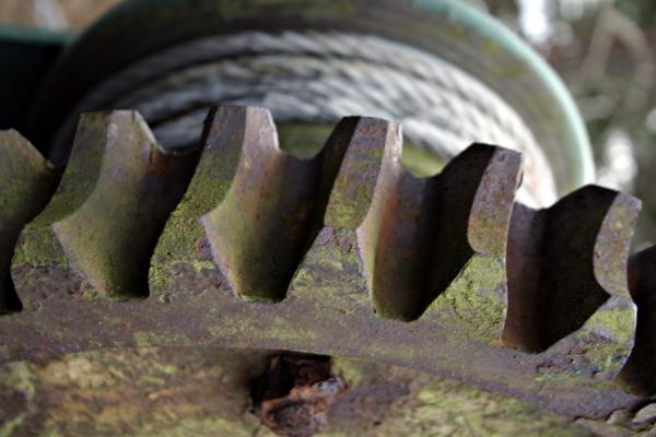 Rusted gear and wires