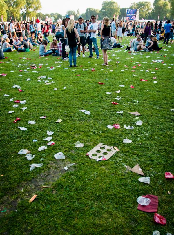Scattered trash on grass