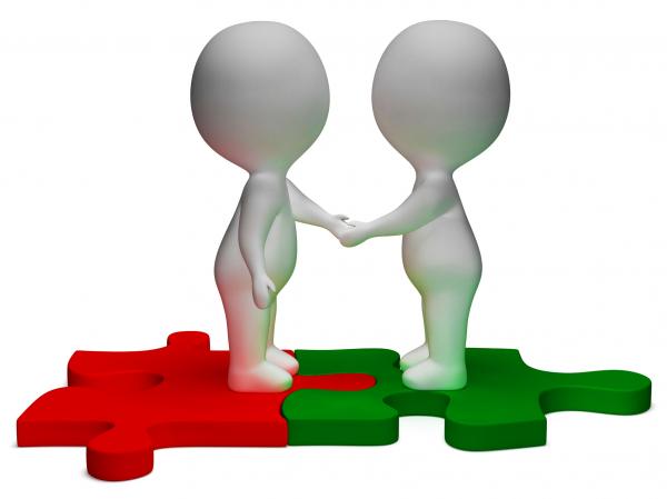 Shaking Hands 3d Characters Shows Partners And Friendship