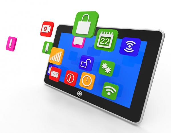 Social Media Tablet Shows Computer Apps And Portable