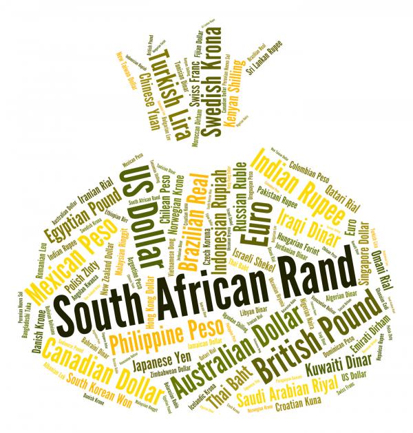 South African Rand Indicates Exchange Rate And Coinage
