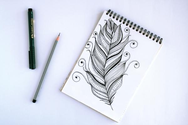 Spring Book With Feather Sketch