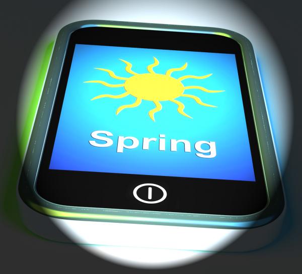 Spring On Phone Displays Springtime Season