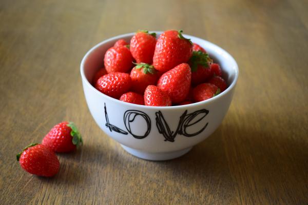 Strawberry on White Ceramic Bowl