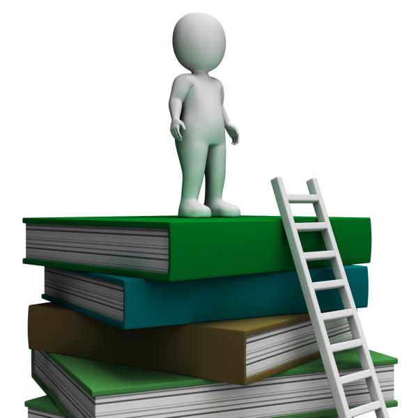 Student On Books Showing Educated