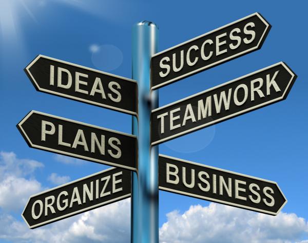 Success Ideas Teamwork Plans Signpost Showing Business Plans And Organ