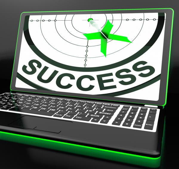 Success On Laptop Showing Successful Progress