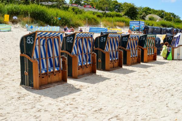 Sun beds - basket on a sandy beach