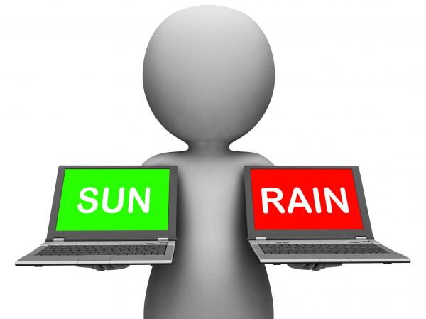 Sun Rain Laptops Shows Weather Forecast Sunny or Raining