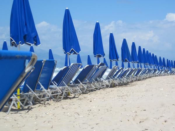 Sunbeds and umbrellas on the beach
