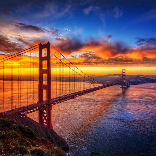 Sunset behind bridge