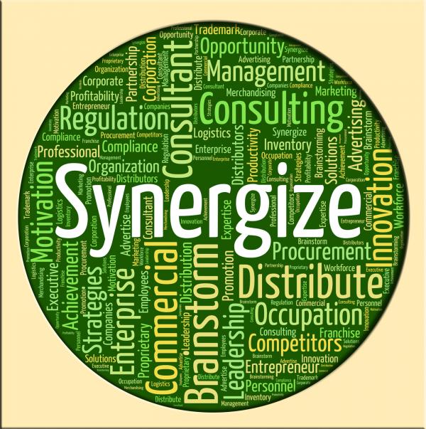 Synergize Word Shows Working Together And Collaborate