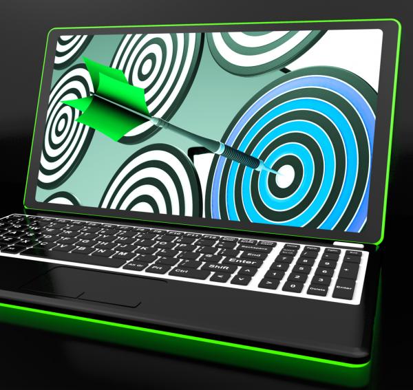 Target Hit On Laptop Showing Online Archery Or Shooting