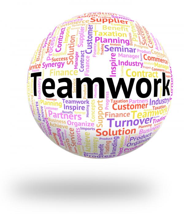 Teamwork Word Represents Wordcloud Unity And Together