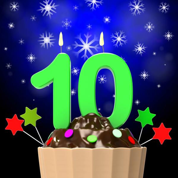 Ten Candle On Cupcake Means Sweet Desserts And Cakes
