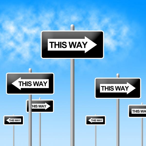 This Way Sign Represents Choice Direction And Signboard