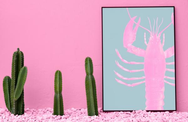 Three Green Cactus and Pink Beside Craw-fish Painting