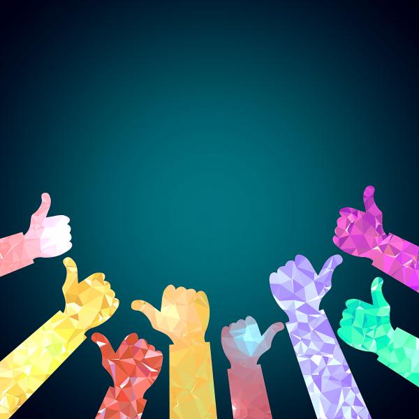 Thumbs up of many people - Congratulations concept with copyspace