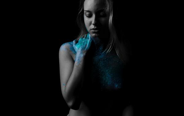 Topless Woman With Green Body Glitters Artwork