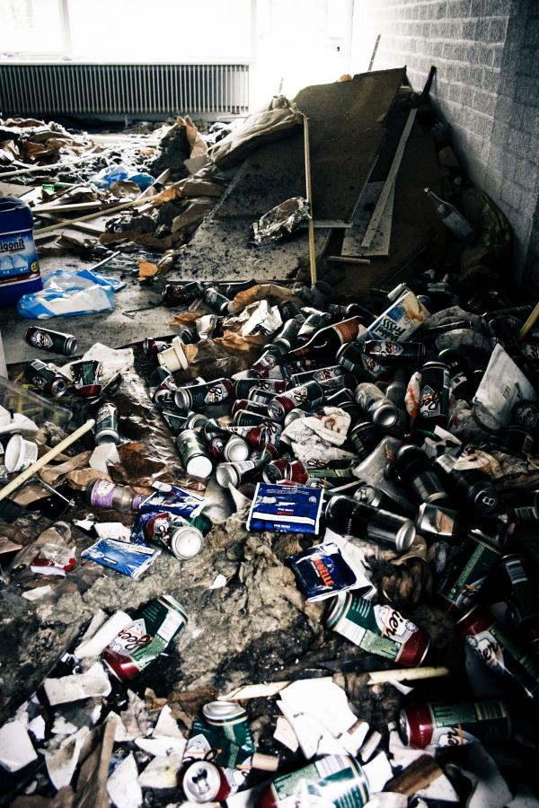 Trash inside abandoned building