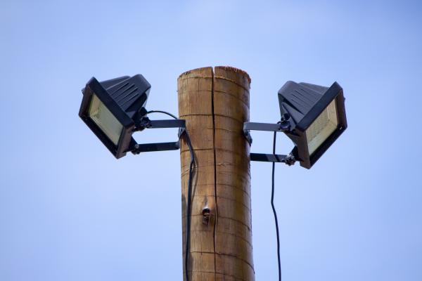 Two solar powered LED spotlights