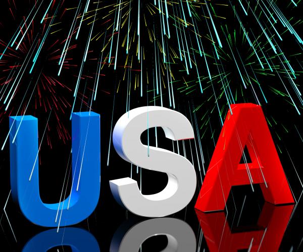 Usa Word And Fireworks As Symbol For America And Patriotism
