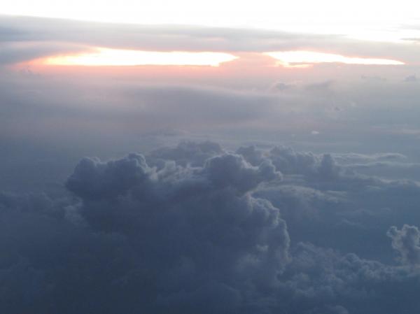 View of the cloudy sky from the plane