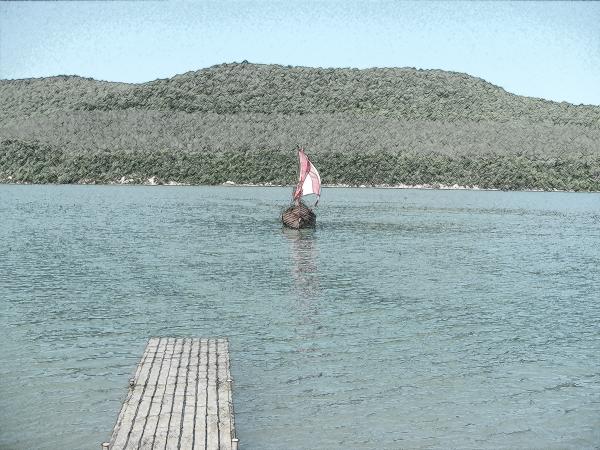 Viking boat moor to pier