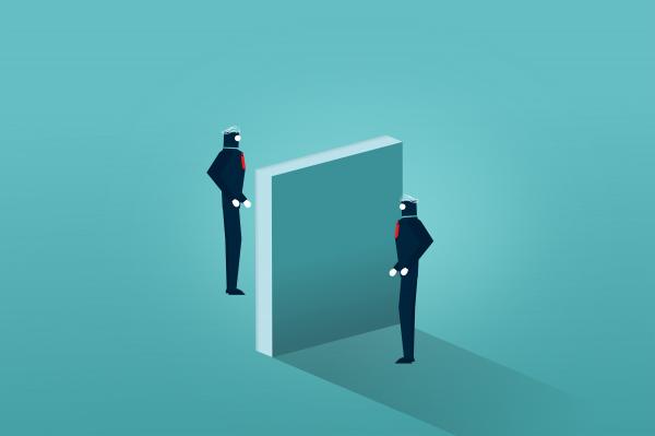 Wall Between Businessmen - Broken Communication and Rivalry Concept