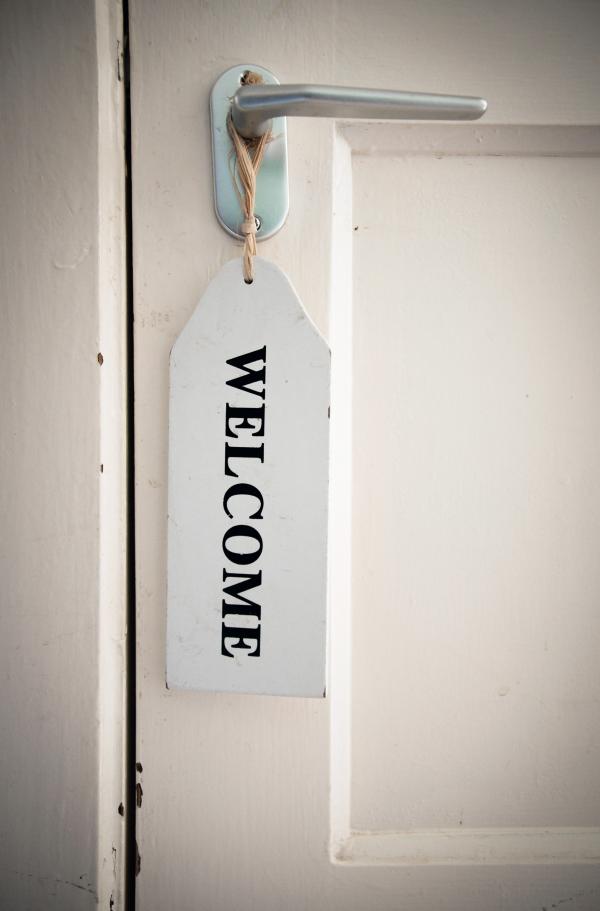 Welcome sign on door
