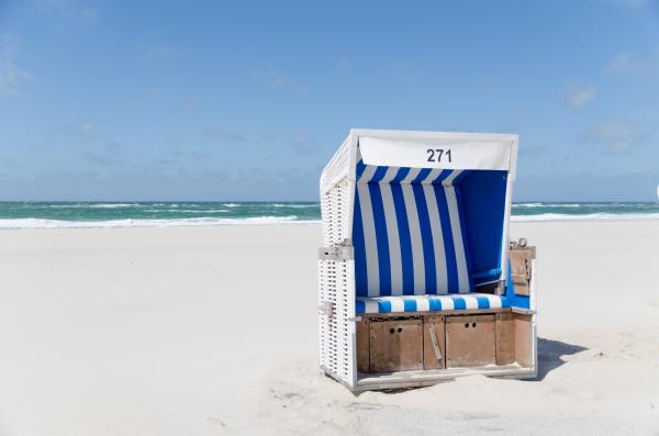 White and Blue Stripe Booth Number 271 on Seashore during Daytime