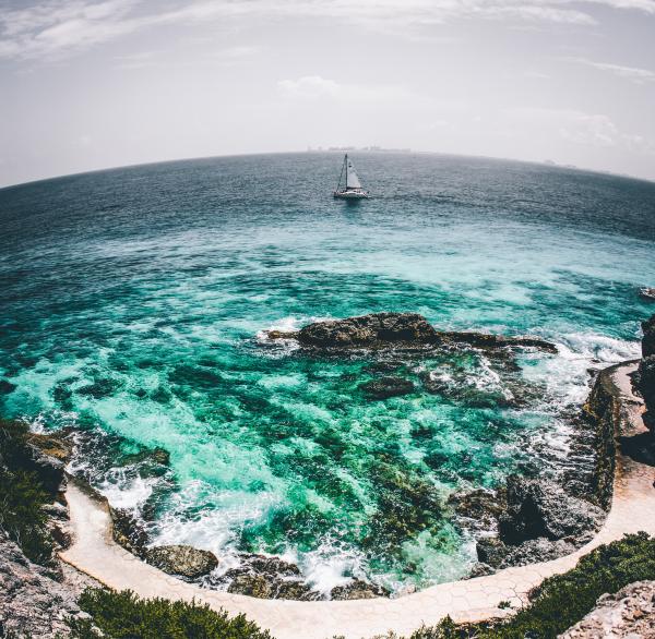 White Sailboat on Sea Water Fish-eye Photo