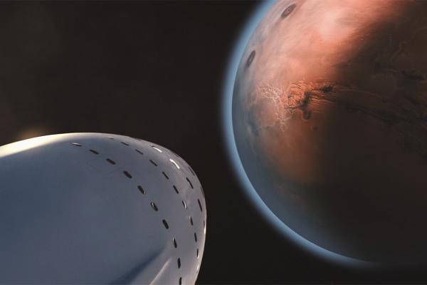 White Space Ship and Brown Planet