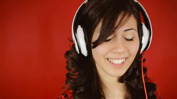 woman in headphones