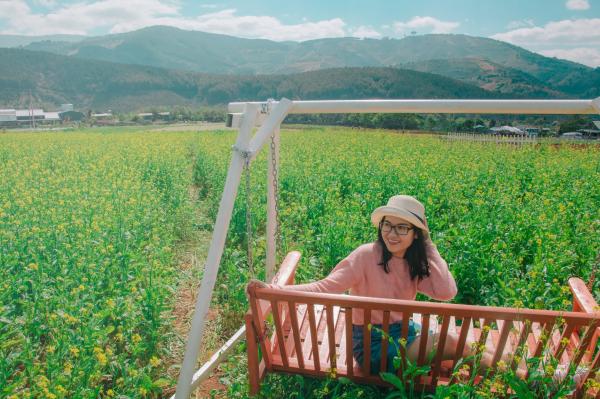 Woman Sitting on Brown Swing