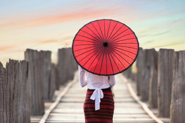 Woman Walking on Hot Air Balloon