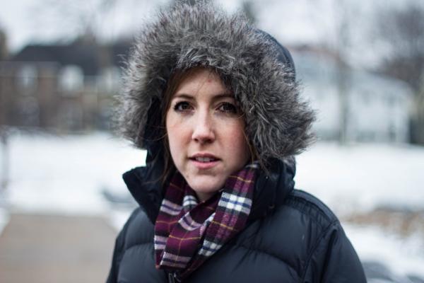 Woman Wearing Black Bubble Leather Jacket