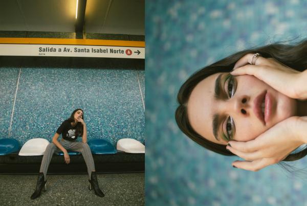 Woman Wearing Black T-shirt and Gray Pants Collage